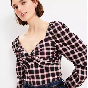 NWT LOFT Black and Red Plaid Cotton Blouse